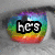 A circular rainbow gradient icon with black text boxes containing white pixelated letters; the left side shows "hcs" and the right side shows "BEAUTIFUL".