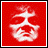 A 6-frame animated contact sheet showing a pixelated face with changing expressions against a red background, each frame displaying distinct mouth and eye positions.