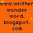 Static orange background with repeated text and yellow stars, showing 'www.writter', 'wonder word.', 'blogspot.com' in black pixelated font across three