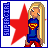 Pixel art contact sheet of a Super Girl animated icon showing 10 sequential frames with character pose changes against red star background and vertical "SUPERGIRL" text.