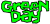 A pixelated green 'Green Day' text logo displayed in a two-frame contact sheet with white and dark green backgrounds.