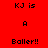 Red background with black text 'KJ is A Baller!!' in pixelated font, alternating white and red horizontal bars across the image.