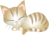Two side-by-side static images of a cartoon cat with closed eyes, striped fur, pink inner ears, and white whiskers on a gray background.