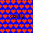Blue background filled with red heart shapes, featuring the word 'carly' in black pixelated text at three positions.