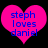 Two identical pink heart-shaped icons with blue text reading "steph loves daniel" on a black background.