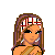 Pixel art of a female character with long brown hair wearing a headband, tank top, and flared pants standing next to text reading July Baby.