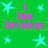 Green background with cyan star shapes and pink text reading "i luv brennan" in two vertical