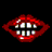 Six pixelated red lips with white teeth in various open and closed states arranged in a 3x2 contact sheet on black background.