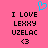 A static pixel art image with a bright pink background, displaying text and symbols in black and cyan.