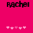 Pixelated text 'Rachel' appears above five pink heart icons on a solid magenta background, with the hearts shifting position between frames.