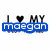 A pixelated icon with 'I ❤️ MY' text above a name, where the lower version shows 'maegan' in blue and the upper version shows 'best franks' in gray.