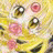 A 48x48 pixel buddy icon split into two sections: a yellow cartoon character with pink flowers on the left and black background text on the right.