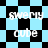 Pixelated text 'swery cube' overlaid on a black-and-white checkered pattern with light blue background, transitioning from square to diamond-shaped