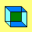 A two-frame contact sheet showing a pixelated cube icon on yellow background and green text logo on dark green background.
