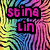 Pixelated text 'sting lin' in bright pink with black outlines on a multicolored pixelated background.