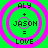 Four identical pixelated icons arranged in a , each displaying text within concentric circles on a green background
