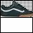 A static image of a dark gray shoe with a white wavy stripe on a checkered background, with the word "Vans" appearing in multiple styles across the bottom