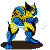 Pixelated character in blue and yellow costume performs sequential crouching motion across with brown ground base