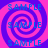 A static image displays four identical spiral patterns arranged in a on a solid background, with repeated text overlaid across the spirals