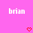 Pixelated text 'brian' appears twice on a pink background with red heart symbols below each instance.