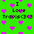 Green background with pink hearts and repeated text "I Love Travis<3<3" in black pixelated font.