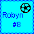 Pixelated blue square icon with checkered border, displaying 'Robyn #8' text and a black-and-white soccer ball symbol.