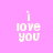 Pixelated text 'i love you' on pink background with red horizontal bars in four configurations.