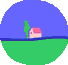 Animated scene with blue sky, green field, pink house, tree, yellow car, and white windmill; hands frame the scene in some frames.