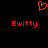 A static pixel art image with a black background, featuring a red heart outline at the top and two red 'Bwitty' text labels below.