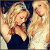repeated female figures in black and white dresses with blonde hair, showing text changes from 'PARTY' to 'GIRLS' and heart animations