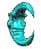 A turquoise crescent moon with a smiling face rotates through multiple angles against a gray background.