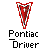 Pixelated red and white triangular shape resembling a mouth with teeth above black-and-white text reading 'Pontiac Driver' on gray background.