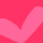 A two-part animated icon showing a checkmark shape transitioning from light pink to bright magenta against shifting background hues.