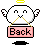 A 4-frame pixel art animation of a white round character with wings and halo holding a pink sign reading 'Back' in various poses across sampled frames.