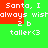 Green background with red rectangular blocks and white pixelated text reading "Santa, I always wish 2 b taller<3" in two mirrored sections.