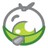 Circular icon with gray border and top bow, containing green and white pixelated design resembling stylized leaf or abstract shape.