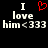 Black background with white text and red heart symbol displaying 'I love him <333' in pixelated font.
