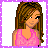 Pixelated cartoon woman with long brown hair in a pink sleeveless top, holding white shoes and wearing white shorts.