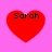 Four red heart shapes on a pink background, each containing the text 'Sarah' in black pixelated font.