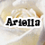 Pixelated text 'Artella' in black serif font on white rectangular background with soft beige and brown gradient backdrop.