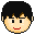 Pixelated cartoon head with black hair and light skin showing five distinct facial expressions on a gray background.