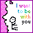 Pixelated icon with pink patterned border, white background, stick figure holding heart, and multicolored text "I want to be with you".