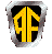 Yellow 'AF' monogram on black background within metallic shield shape, displayed in multiple sizes and orientations across a