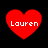 Four red heart shapes with white text 'Lauren' on a black background, arranged in two of two