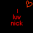 Red pixelated text 'luv nick' with vertical line above each, orange heart symbol above center on black background.
