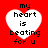 Red background with four white heart shapes containing black text reading 'my heart is beating for u' in pixelated font.