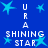 Blue background with repeating cyan star shapes and white text reading 'URA SHINING STAR' in pixelated font.
