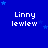 Blue background with white text "Linny Lewlew" repeated in a , surrounded by small blue stars