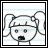 Pixelated cartoon character with pigtails and a headband, shown in with changing text above the head