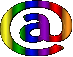 Animated contact sheet of rainbow-colored @ and 6 symbols in various orientations with gradient effects on a gray background.